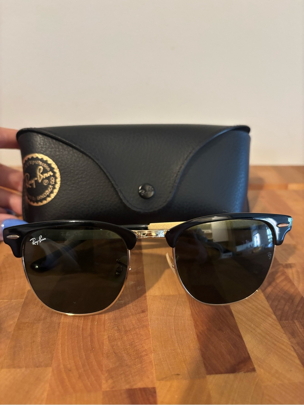 Ray-Ban Black and Gold Clubmaster Sunglasses with Dark Lenses